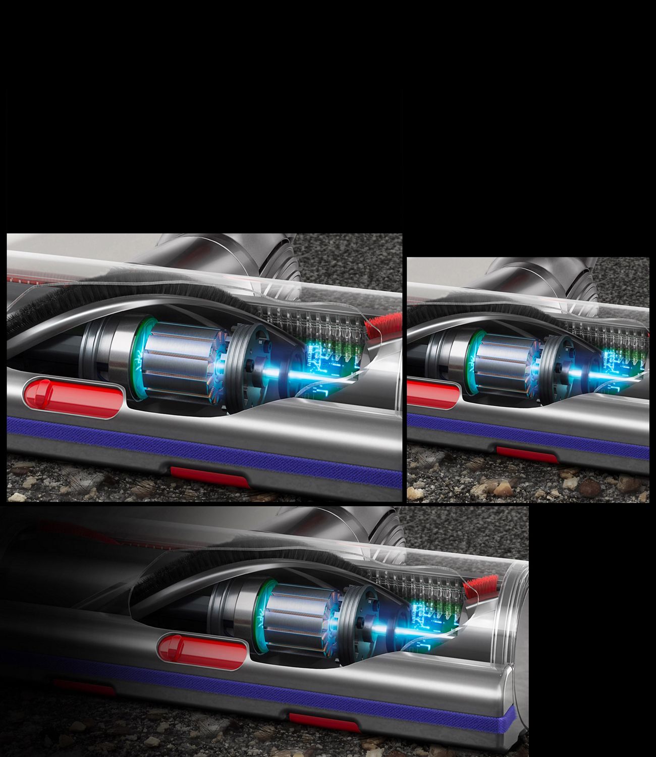 Cutaway closeup of the Digital Motorbar cleaner head showing light transmitting through a motor onto a sensor. Cutaway closeup of the Digital Motorbar cleaner head showing light transmitting through a motor onto a sensor.