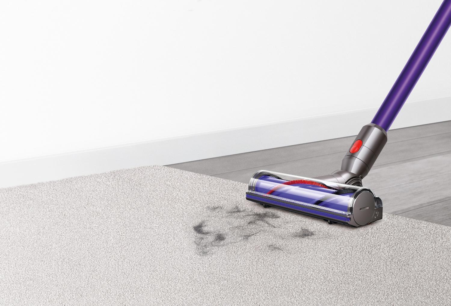 Dyson V7 cordless vacuum cleaner head on carpet