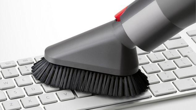 Soft dusting brush on computer keyboard