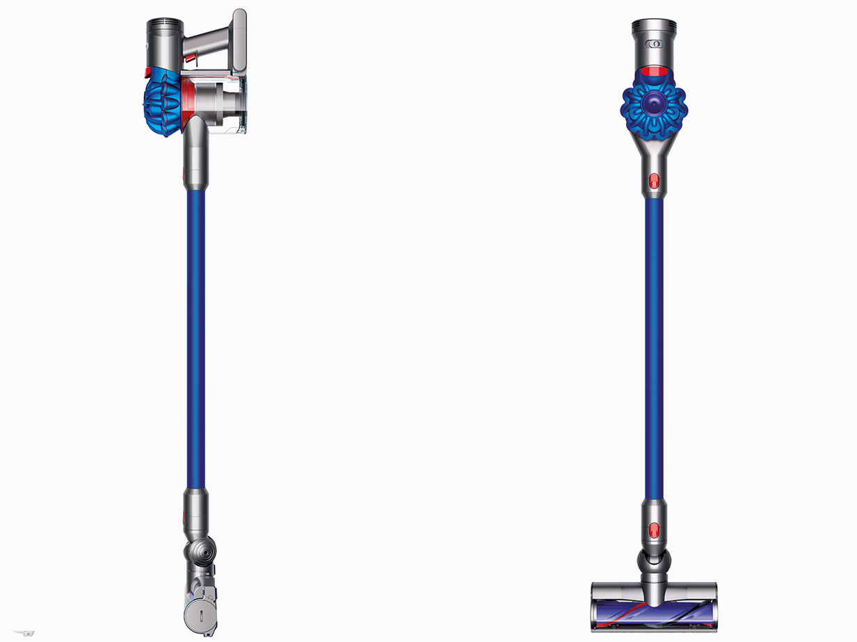Dyson V7 Origin side and front views
