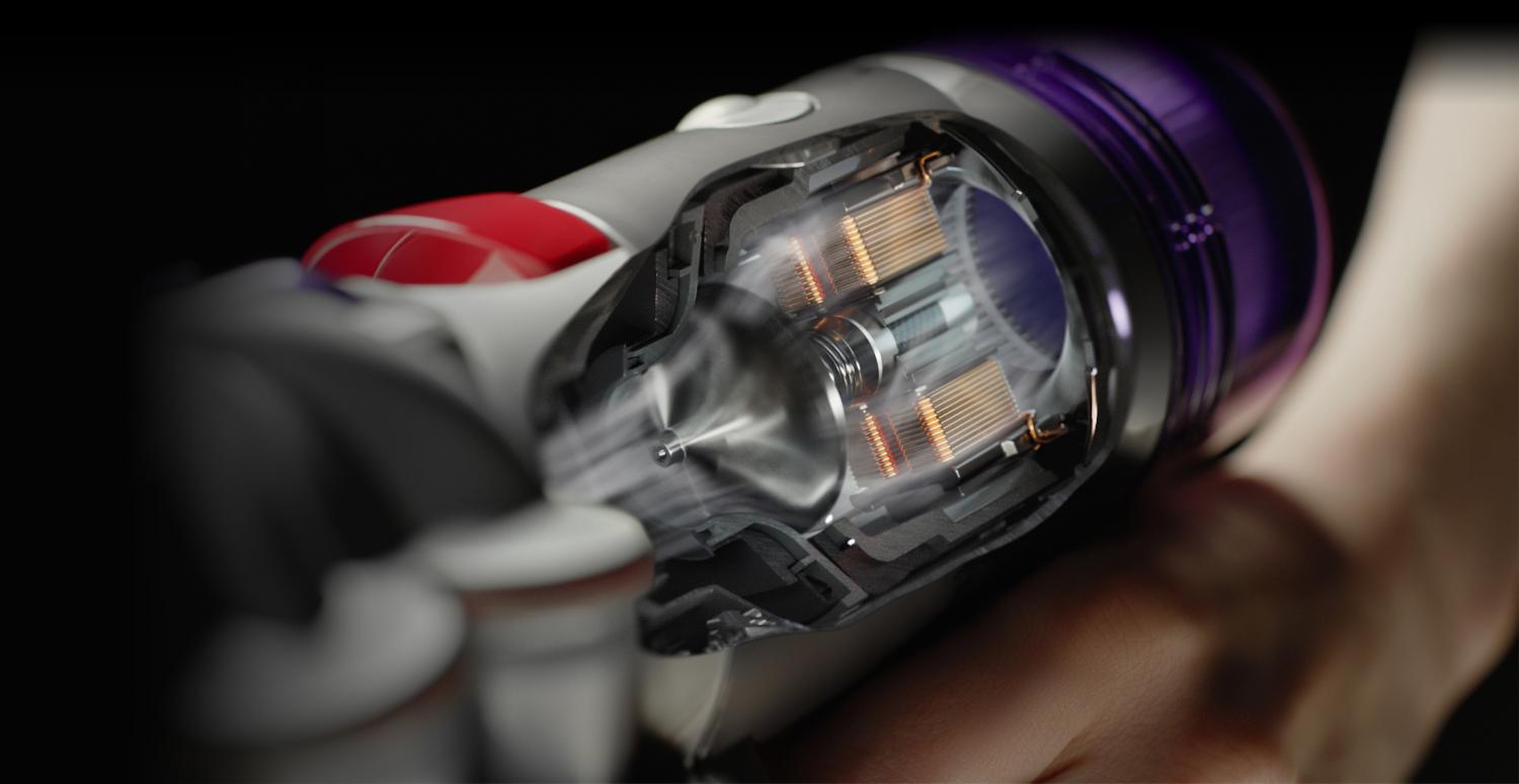 Tværsnit af Dyson V8's kraftfulde luftstrøm