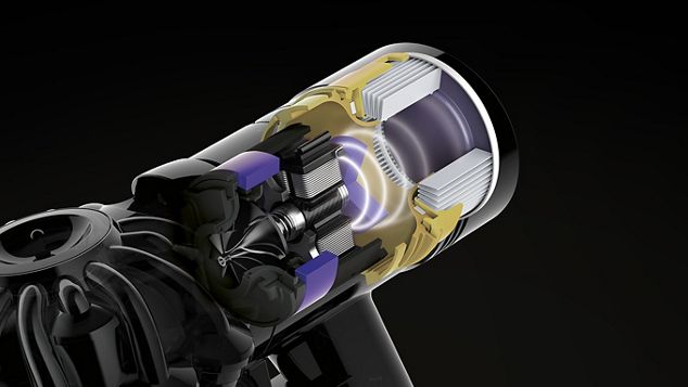 Immagine del meccanismo interno del sistema di ottimizzazione acustica dell'aspirapolvere senza filo Dyson V8 Absolute Plus