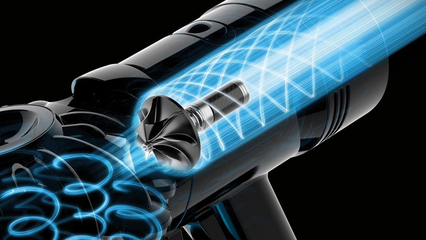 Croquis du mécanisme intérieur du cyclone et du moteur du Dyson V8