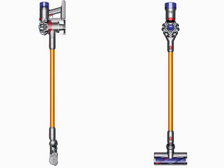 Dyson V8 Absolute yellow front and side view