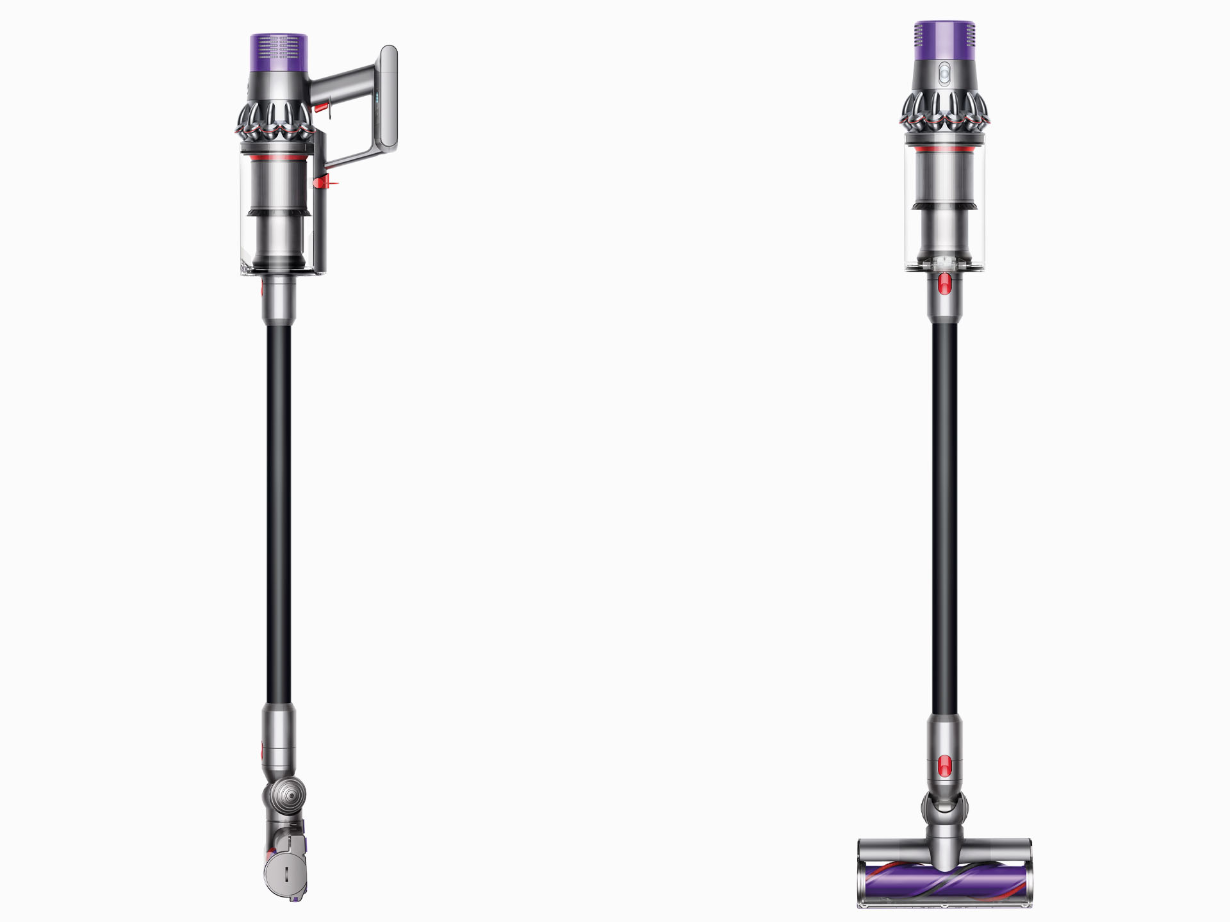 Profile and front views of the Dyson Cyclone V10 vacuum cleaner