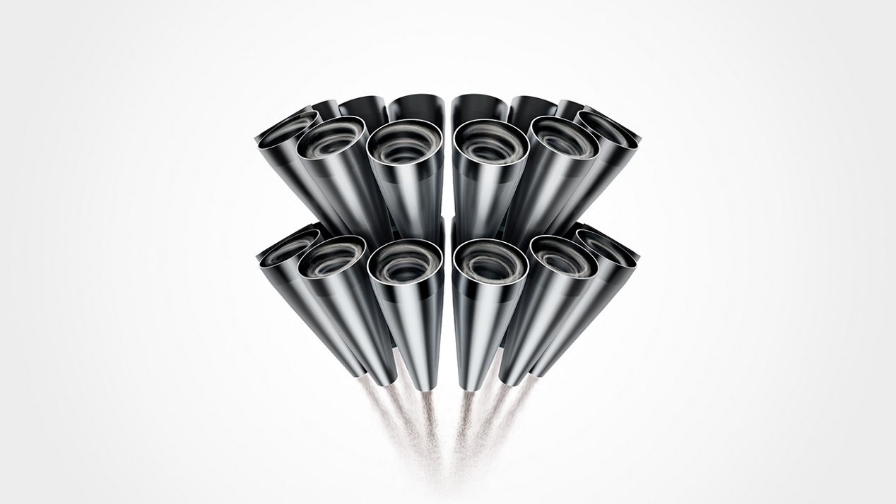 Vue éclatée détaillant les composants d’un Dyson 2 Tier Radial Root Cyclone™. Vue éclatée détaillant les composants d’un Dyson 2 Tier Radial Root Cyclone™.