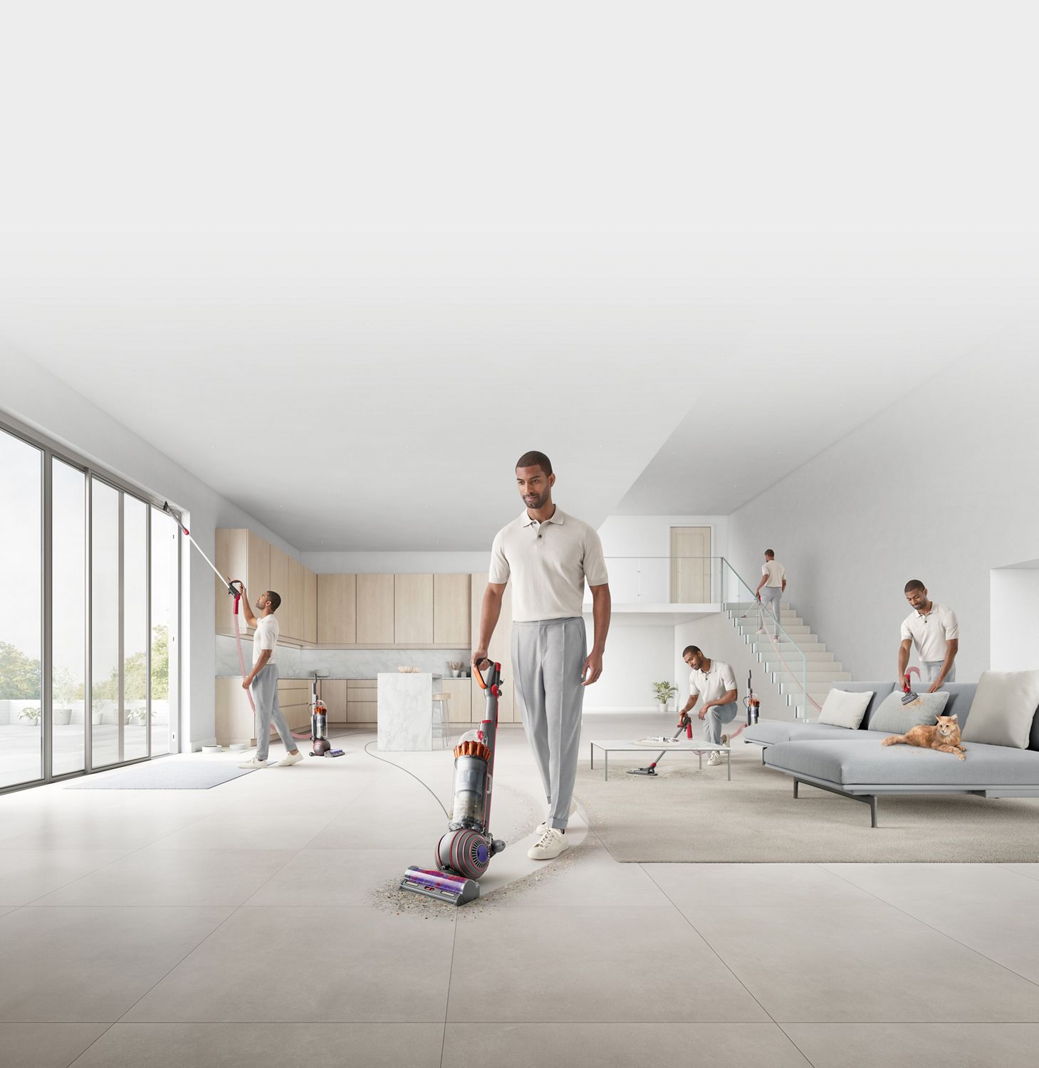 Man cleaning in various places around the home