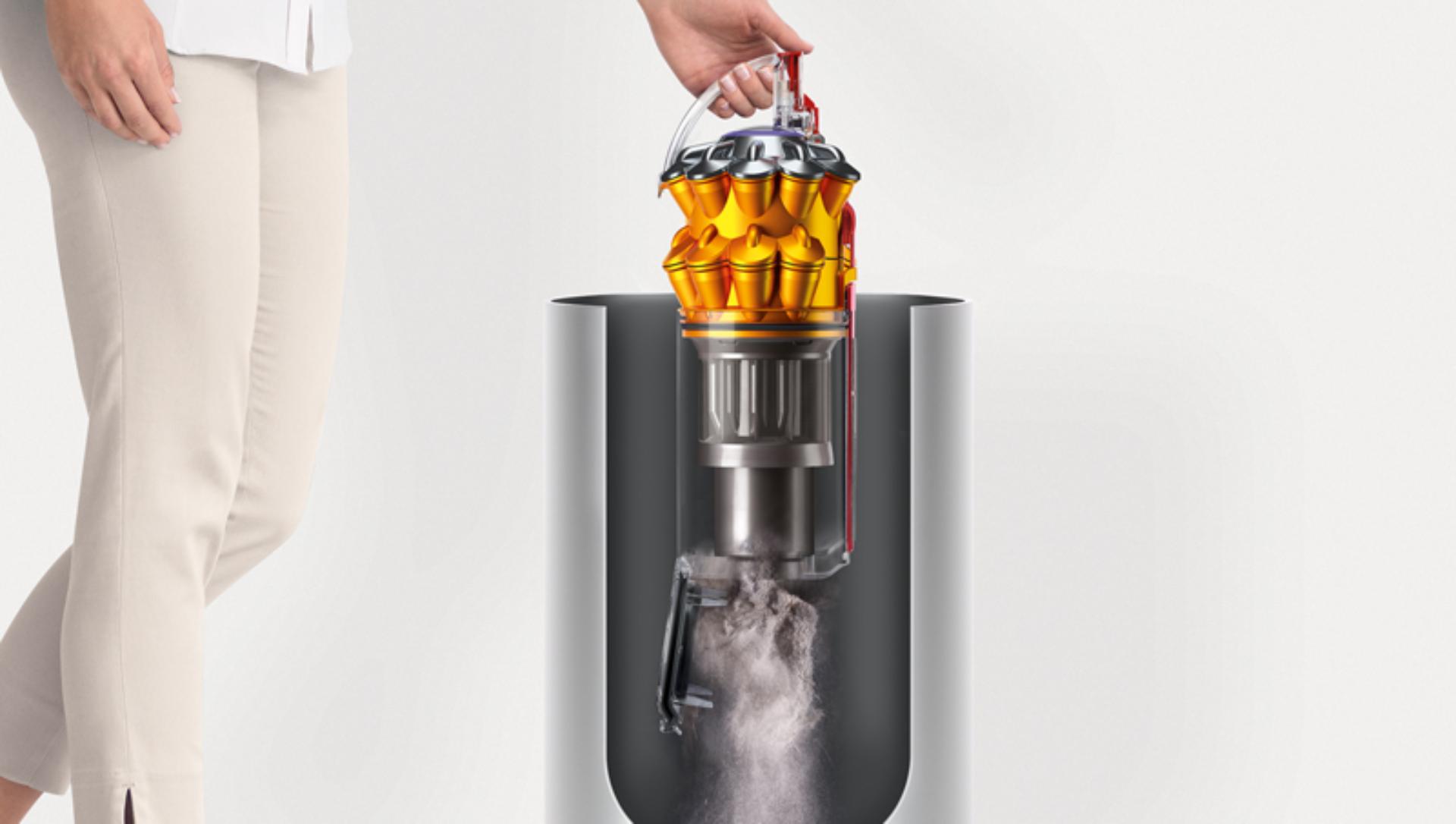 dyson ball bin emptying vacuum multifloor hygienic yellow floor dirt