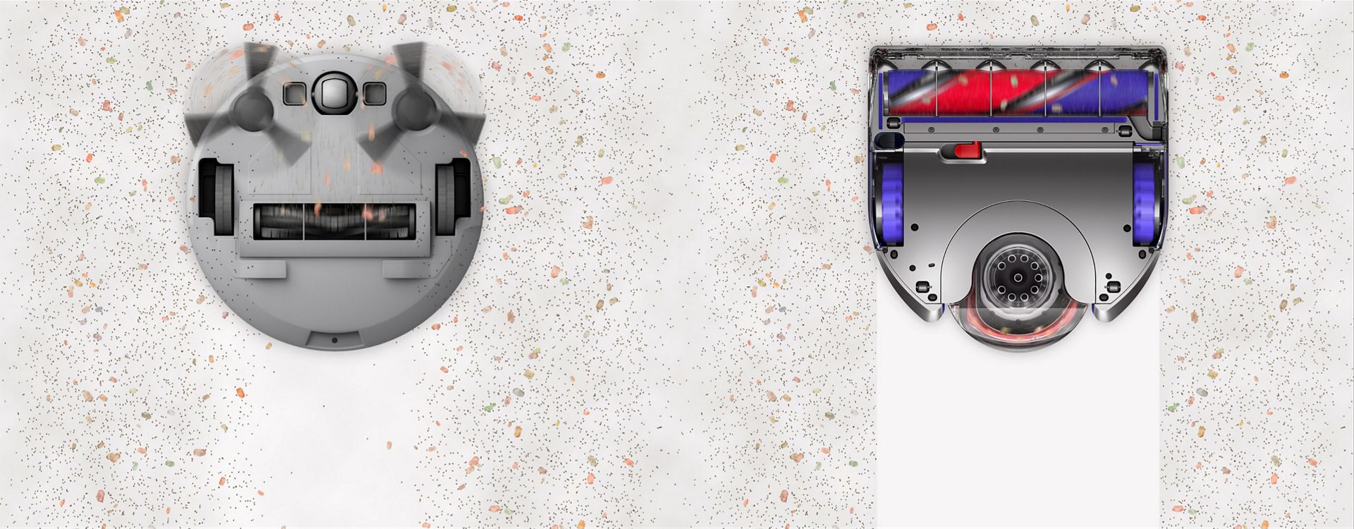 Graphic rendering showing the internals of the Dyson 360 Vis Nav robot vacuum.