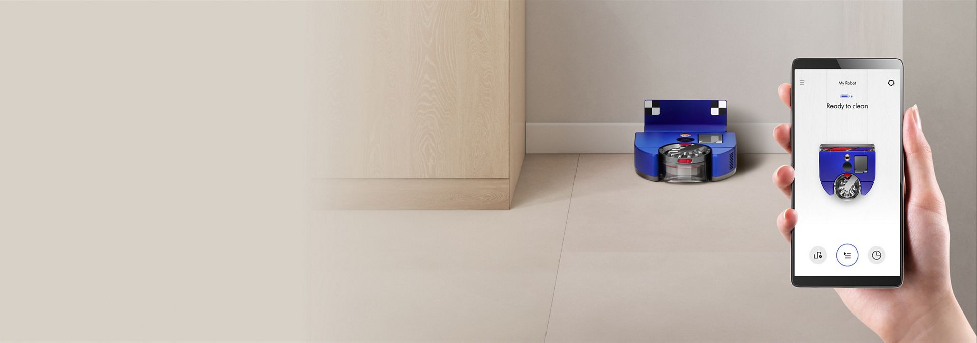 The MyDyson app showing a Dyson 360 Vis Nav robot vacuum.