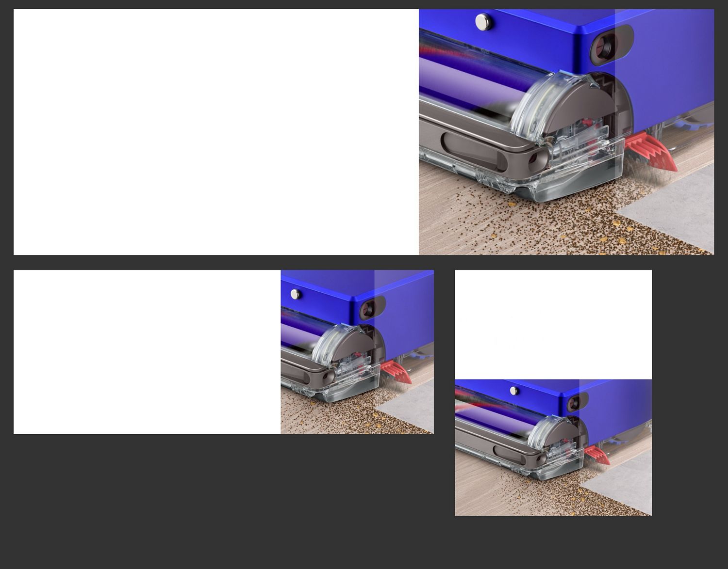 The Dyson 360 Vis Nav uses its extending side duct to clean right up to a wall.