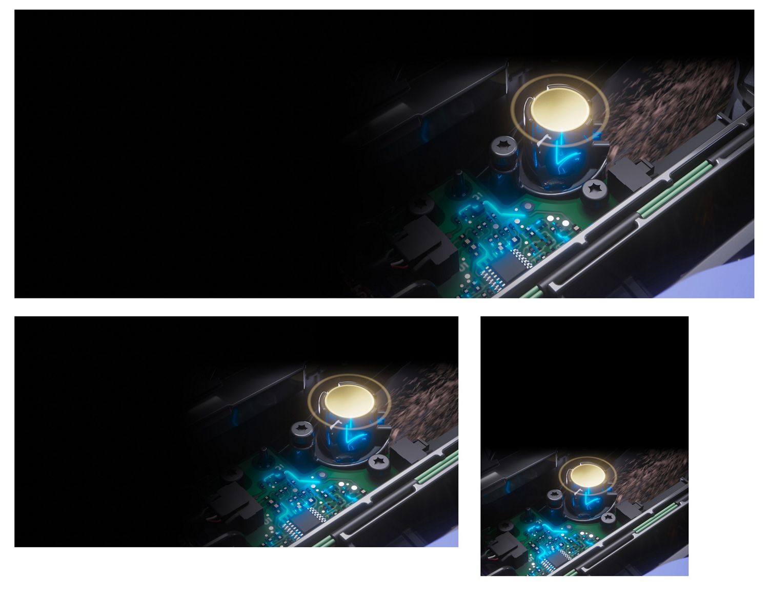 Cutaway of the Dyson 360 Vis Nav robot vacuum showing the Piezo sensor.