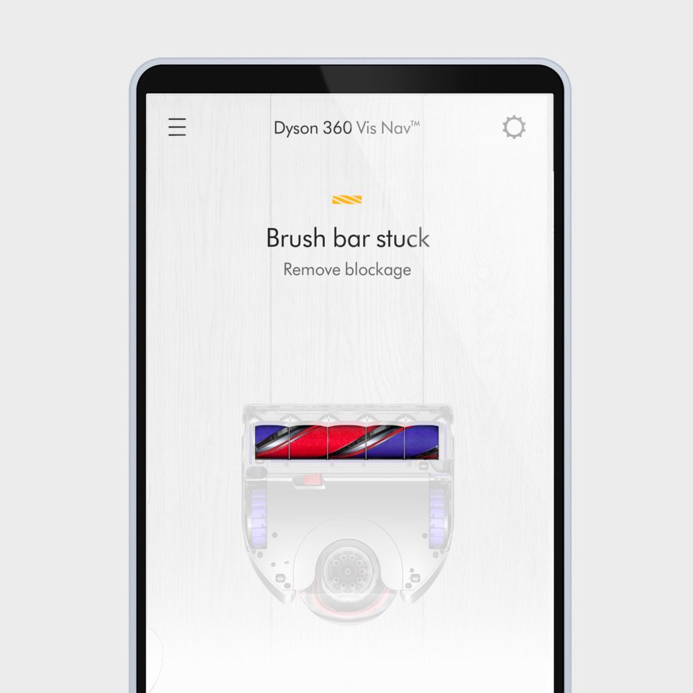 The MyDyson app shows an alert to tell the user the Brush bar is stuck.