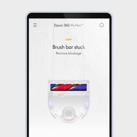 The MyDyson app shows an alert to tell the user the Brush bar is stuck.