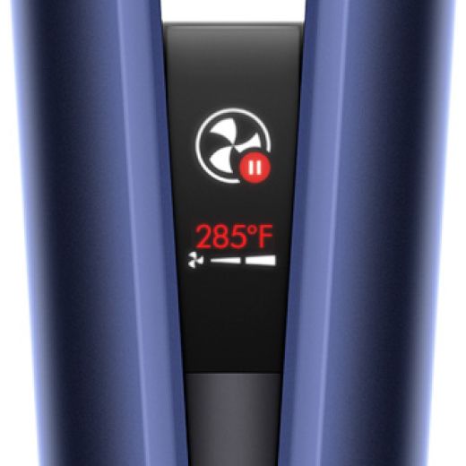 Close-up of the LCD screen. Dyson Airstrait auto pause featured on the LCD screen