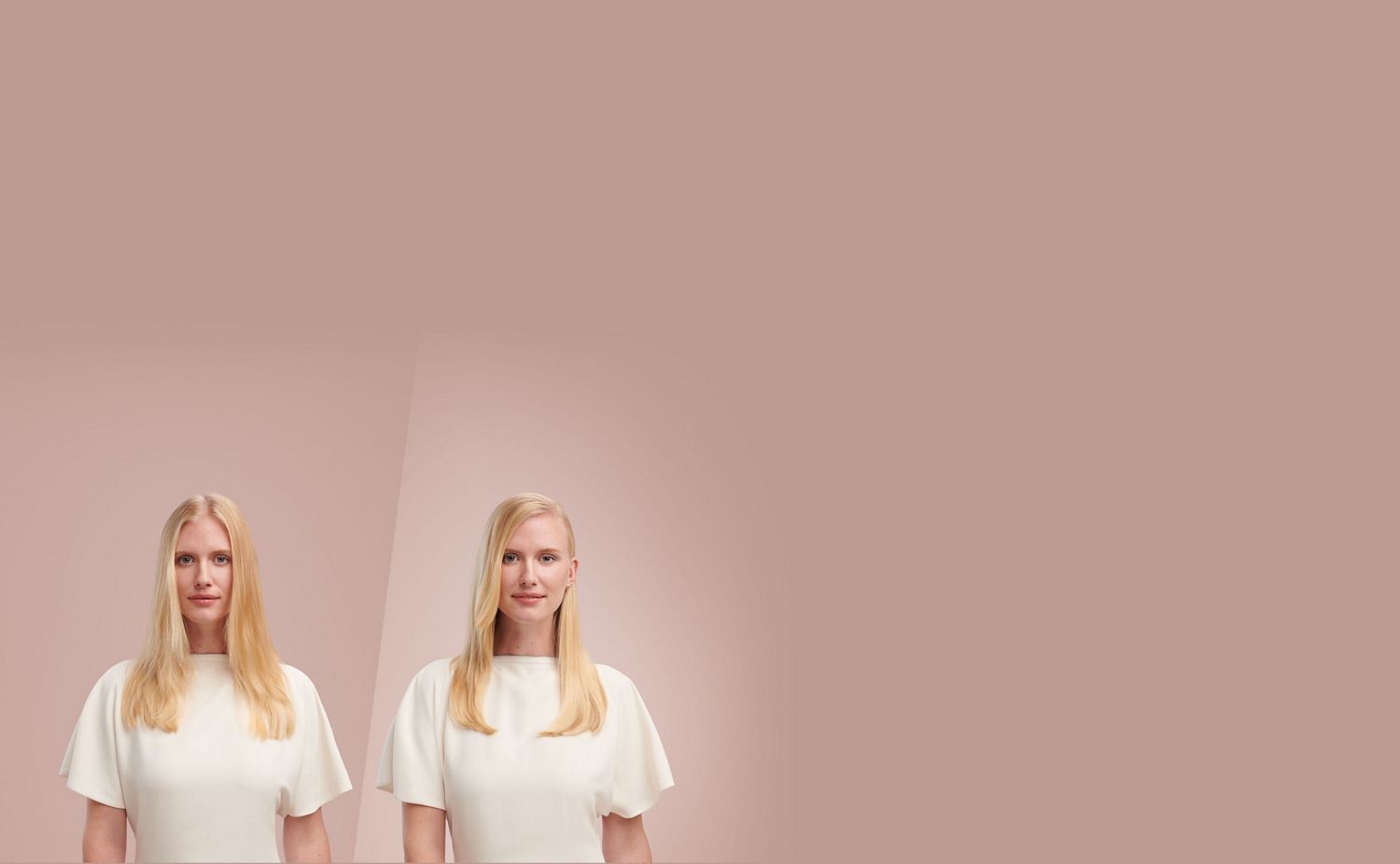 A woman before and after styling her hair to achieve a Sleek side part