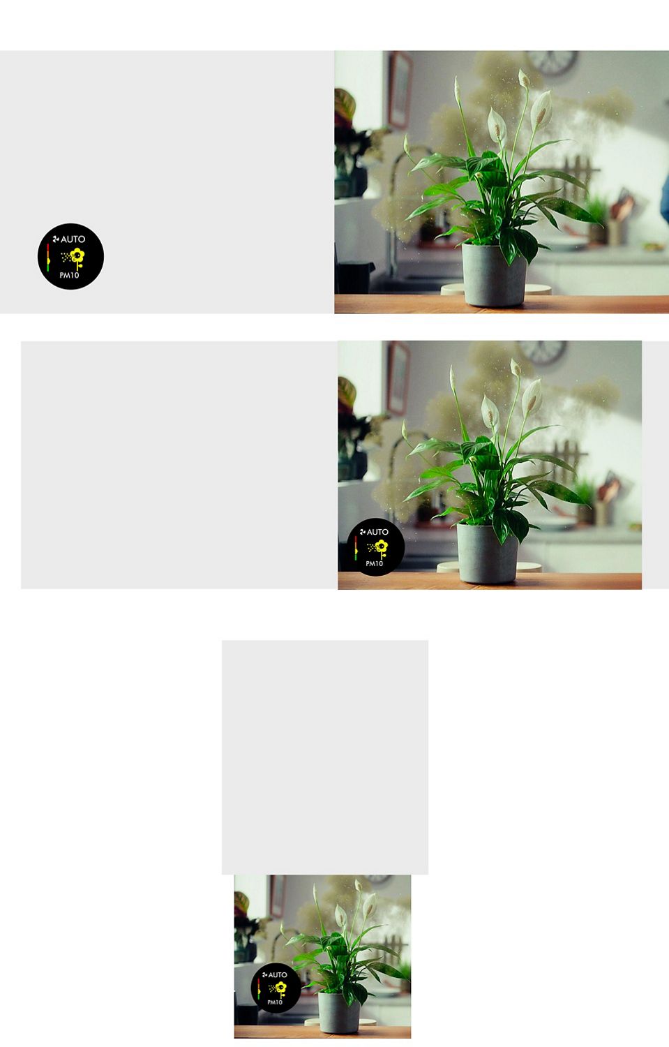 Un mannequin affairé à une cuisinière, avec le graphique de MyDyson montrant le pic de pollution de l’air.