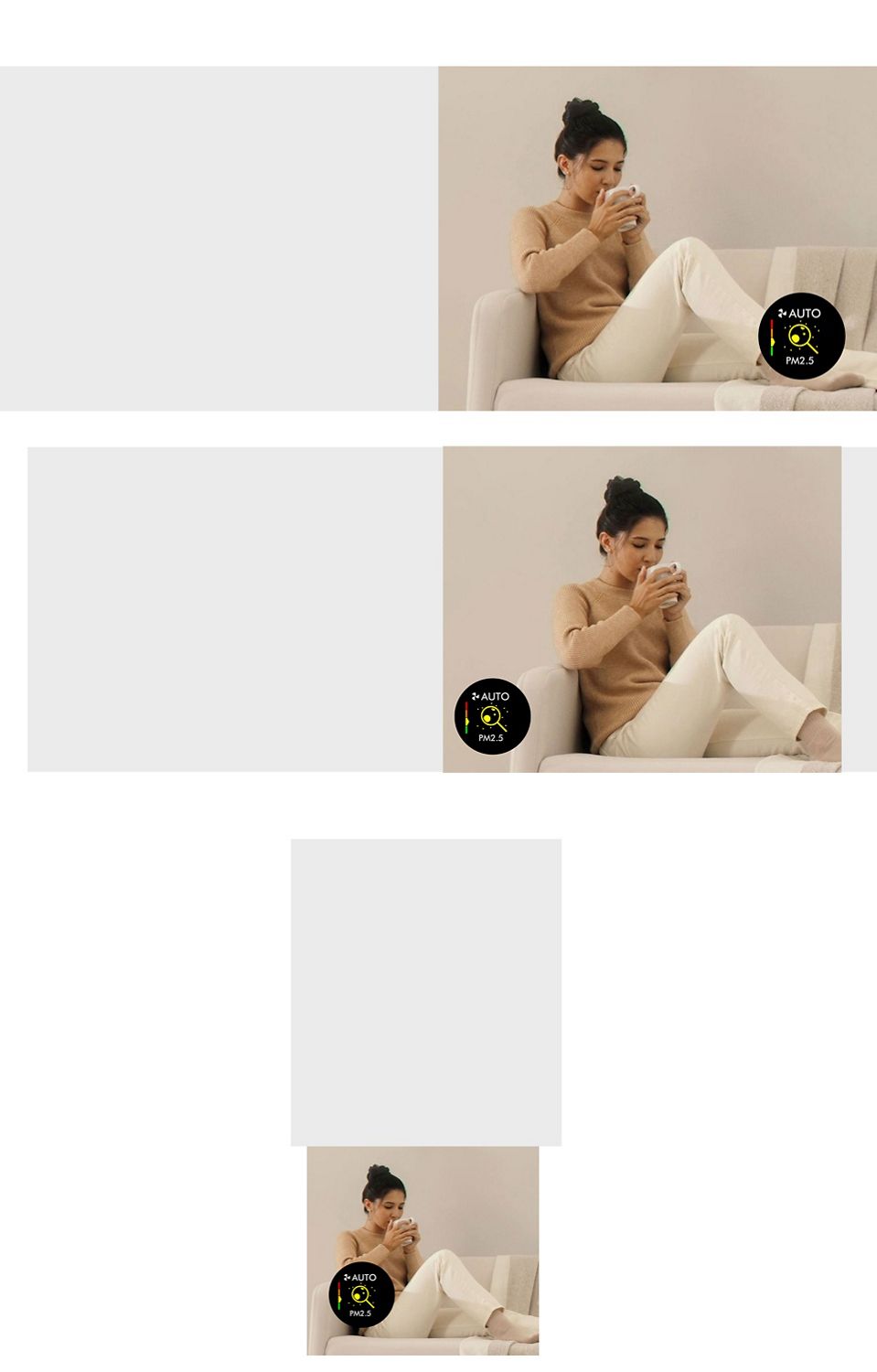 A model sitting on the sofa with a drink.