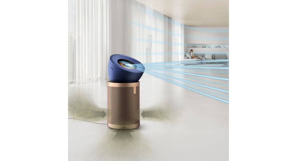 The Dyson Purifier Big+Quiet Formaldehyde with a green graphic showing its projection.