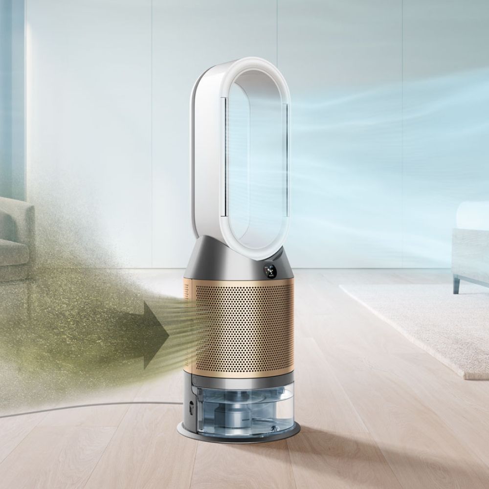 The Dyson Humidify+Cool PH04 cleans and humidifies air in a home.