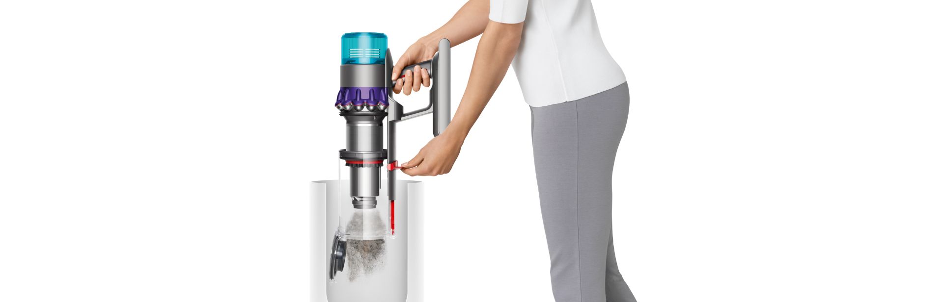 The Dyson Gen5detect vacuum's bin emptying in one action.