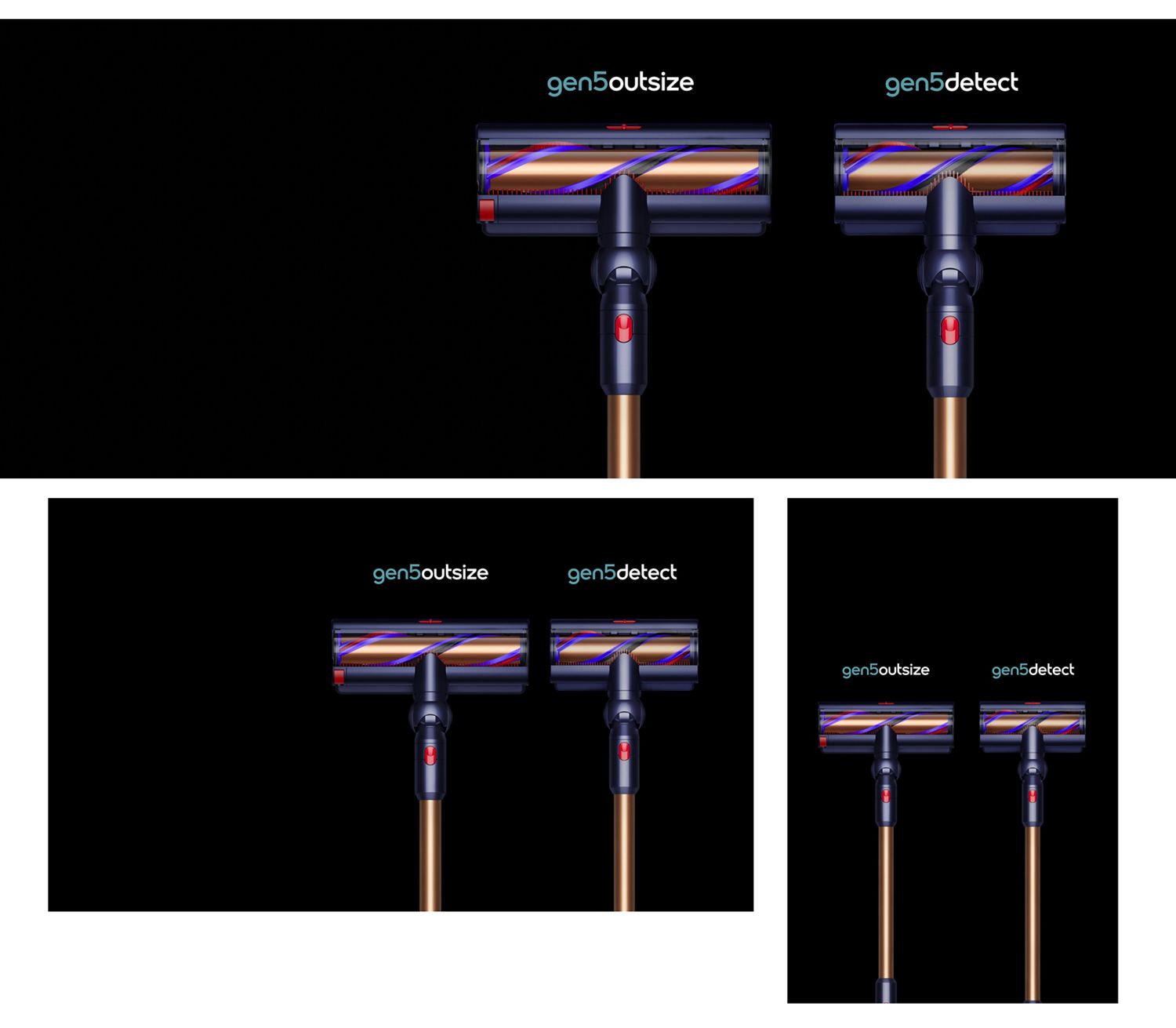 The Gen5outsize and Gen5detect cleaner heads next to each other to compare size. The Gen5outsize and Gen5detect cleaner heads next to each other to compare size.