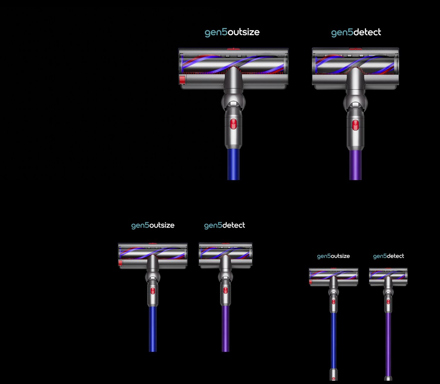 The Gen5outsize and Gen5detect cleaner heads next to each other to compare size.