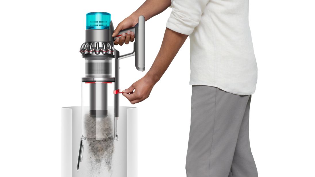 The larger bin being emptied in one action.