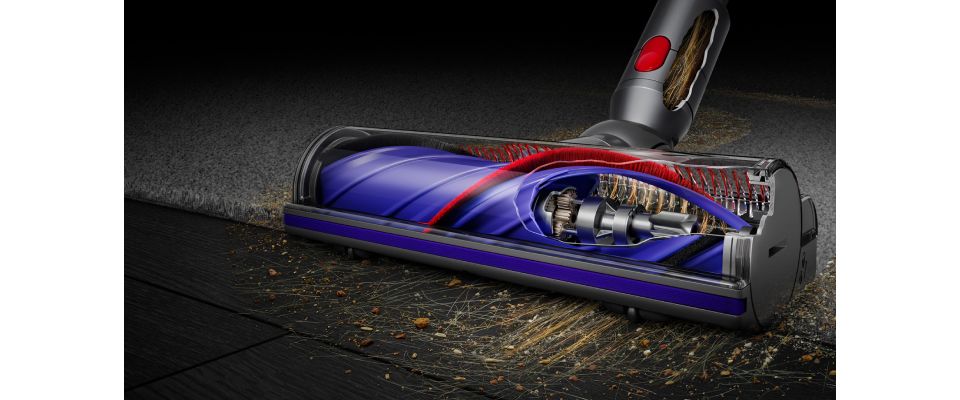 Low angle, close-up cutaway of the Direct drive cleaner head showing brush bar.
