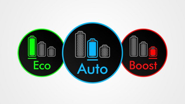 Three icons representing the three power modes of the Dyson V12 Detect Slim vacuum.