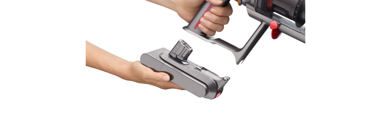 The energy-dense battery attaching to the Dyson V12 Detect Slim vacuum.