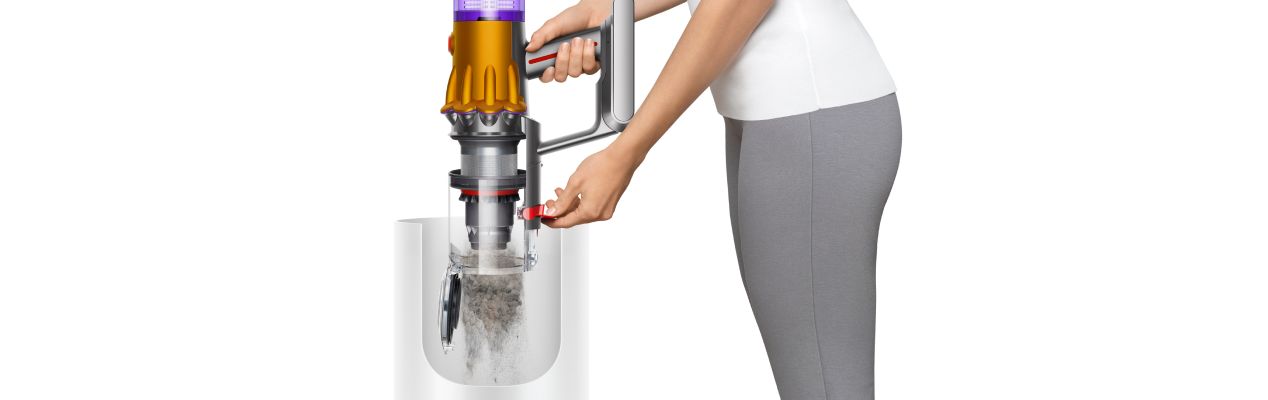 The Dyson V12 Detect Slim vacuum bin emptying.