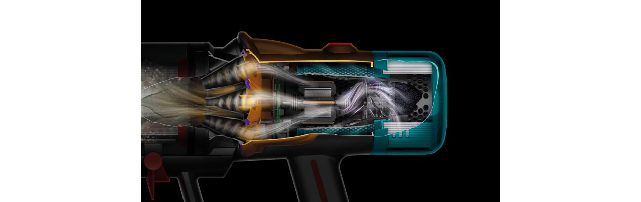 Un plan en coupe du système de filtration de l’aspirateur Dyson V12 Detect Slim.