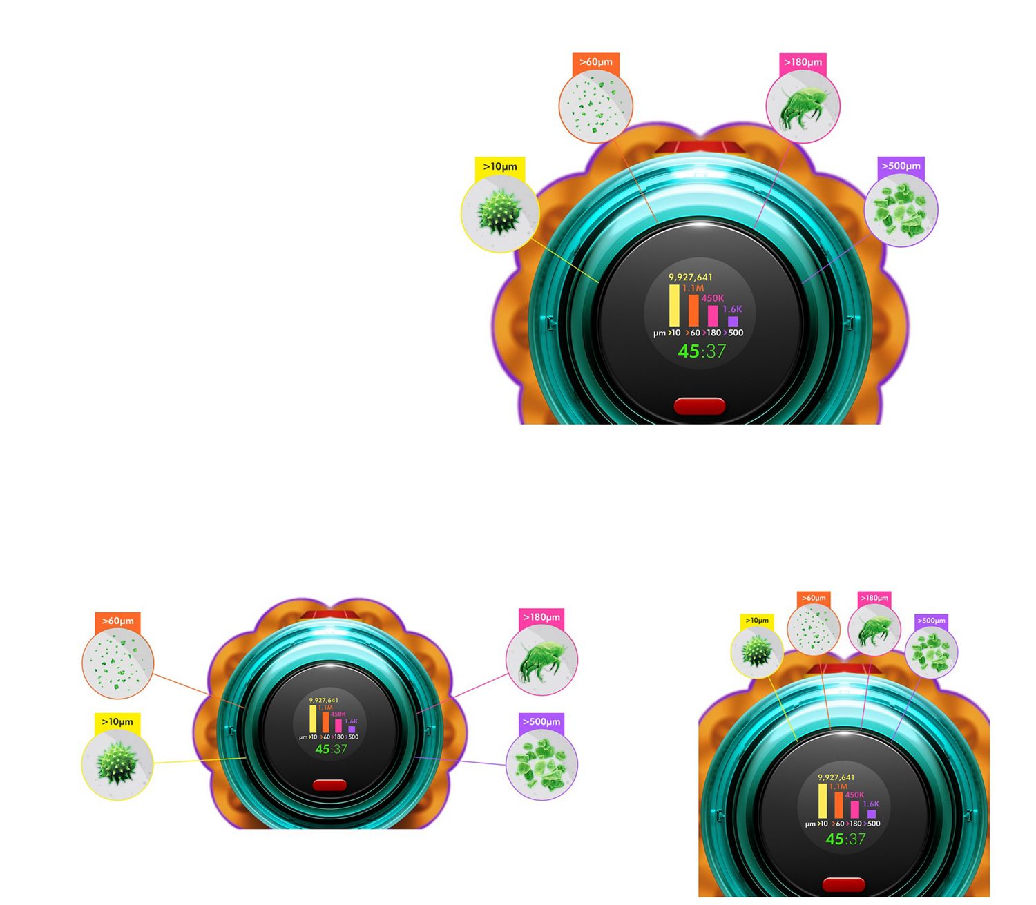 Graphique illustrant la fonctionnalité de l’écran LED de l’aspirateur Dyson V12 Detect Slim.