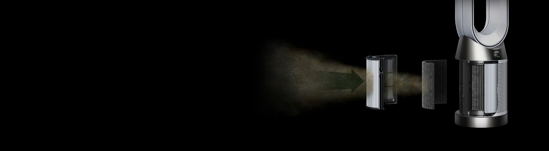  Exploding view showing pollutants filtered through two layers of filtration.