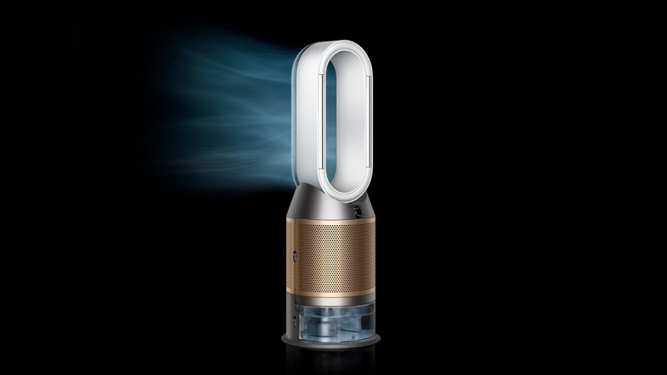 Dyson Purifier Humidify+Cool Formaldehyde with graphics showing air flowing out of the rear.