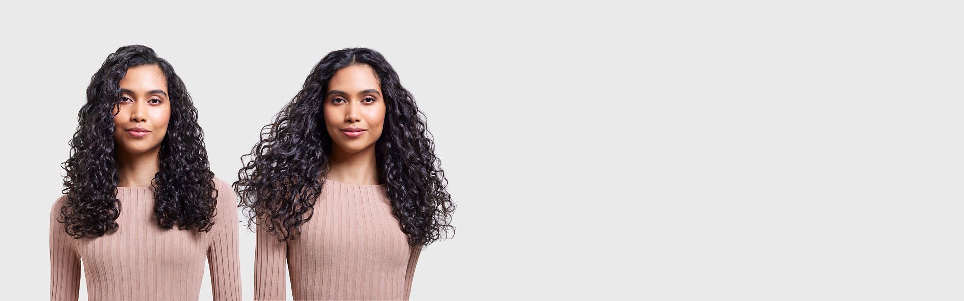 En kvinde før og efter brug af diffuseren Wave+Curl.