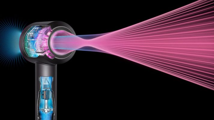 Imagen tecnológica del secador Dyson Supersonic Nural proyectando una corriente de aire desde su apertura