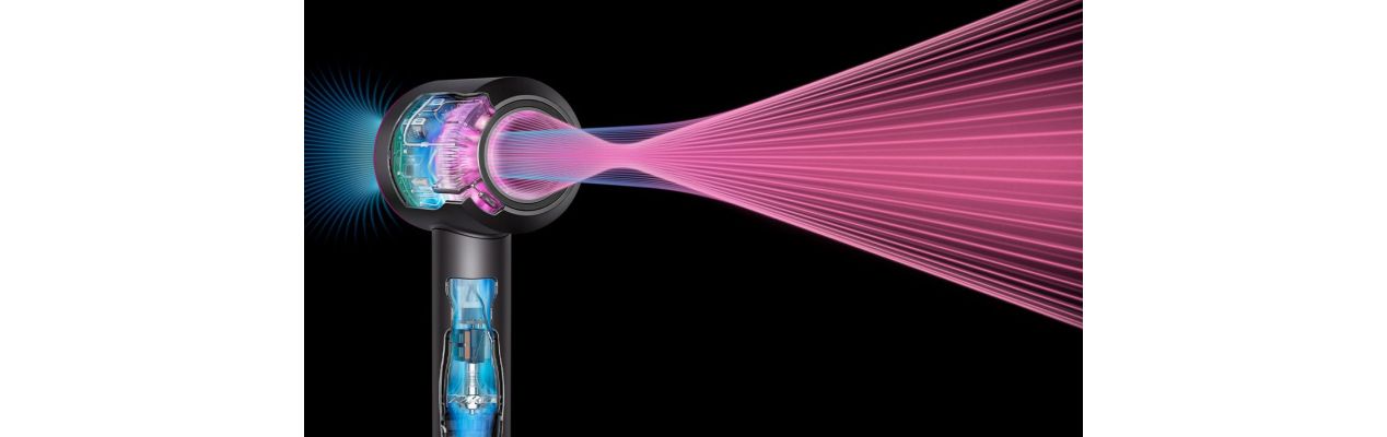 Imagen tecnológica del secador Dyson Supersonic Nural proyectando una corriente de aire desde su apertura