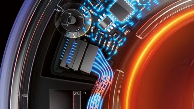Die durchsichtige Öffnung des Dyson Supersonic Nural Haartrockners offenbart seine intelligente Wärmeregulierungstechnologie 