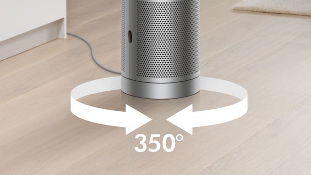 Gros plan sur le Dyson Purifier Cool avec le graphique de la plage d’oscillation.
