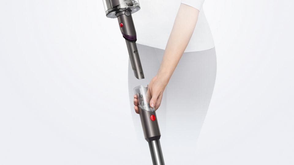 The Dyson V15s Detect Submarine’s wand is removed revealing the dusting and crevice tool.