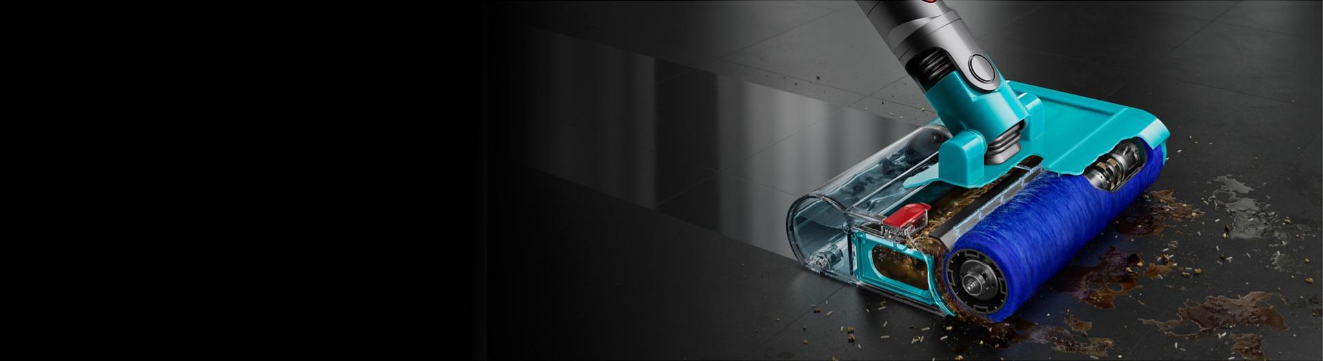 Vysavač Dyson Cyclone V10 Submarine pro vytírání a vysávání používaný k úklidu tvrdé podlahy.