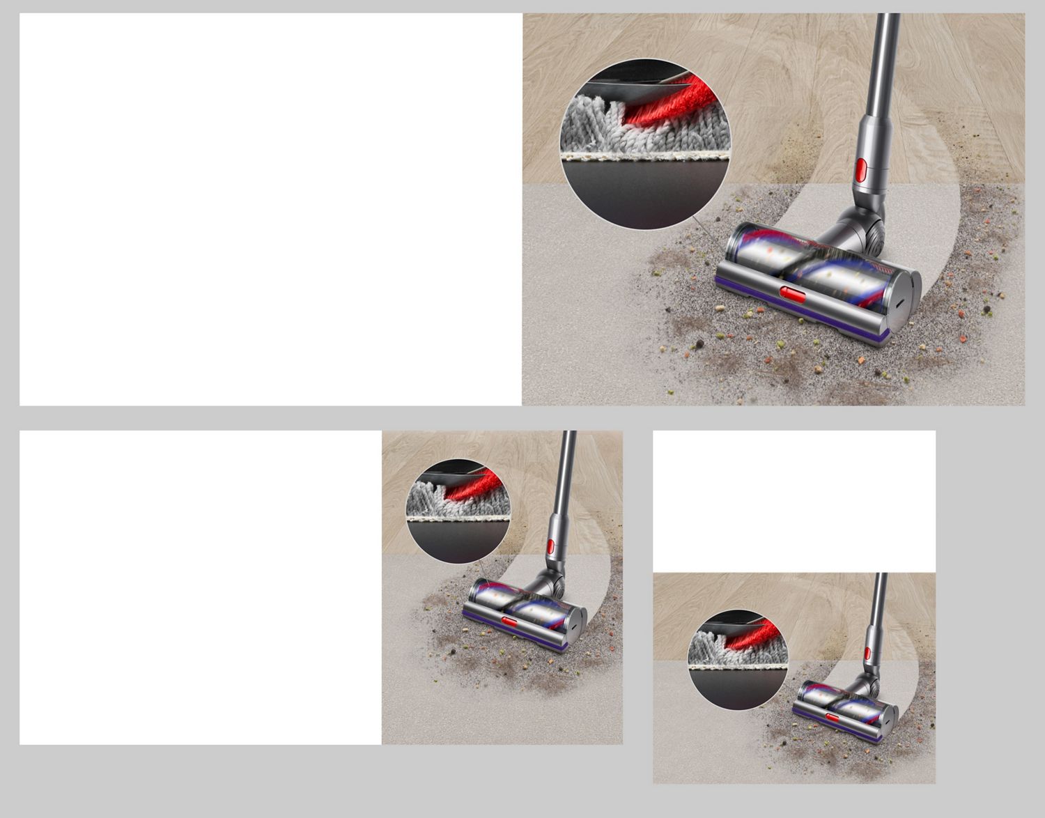 The Digital Motorbar cleaner head automatically adapts suction power across floor types. The Digital Motorbar cleaner head automatically adapts suction power across floor types.