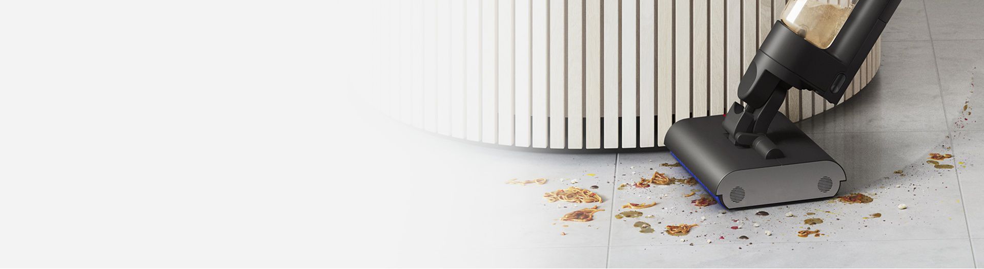 The Dyson Wash G1 wet floor cleaner manoeuvring around a circular obstacle.