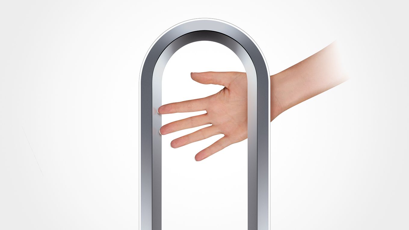 Hand demonstrating that the Dyson Cool™ tower fan is safe
