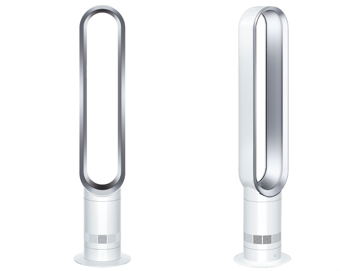 Dyson Cool tower fan and side view of machine