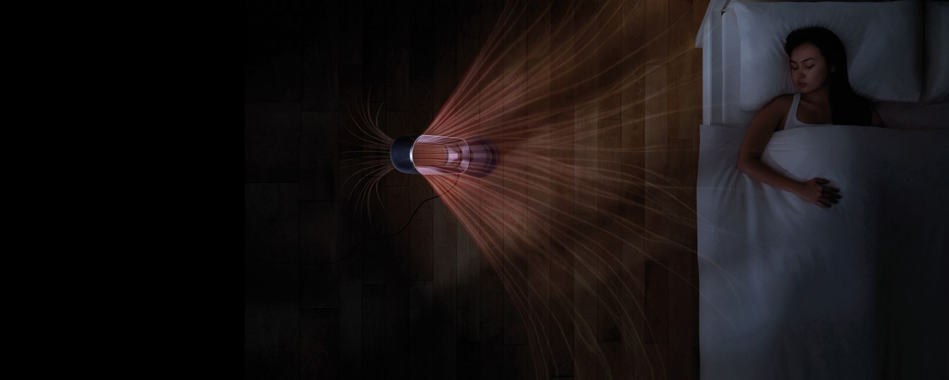 Dyson fan heater at night time in bedroom