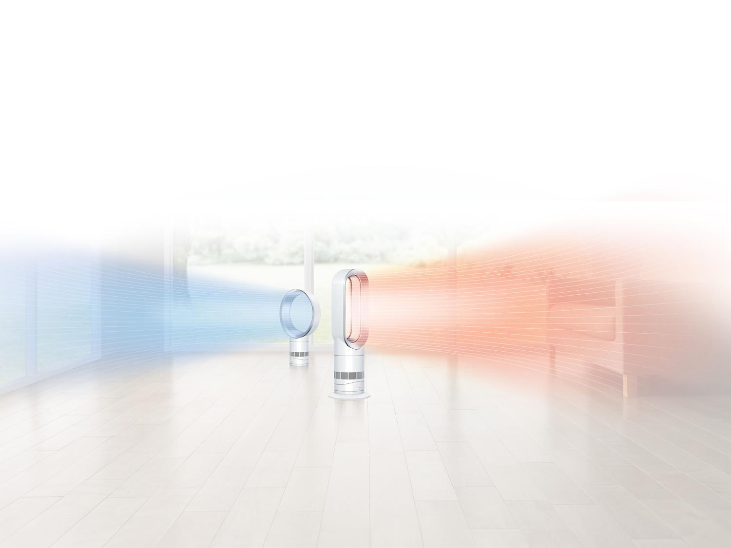 Dyson fan and heater, showing heating and personal cooling.