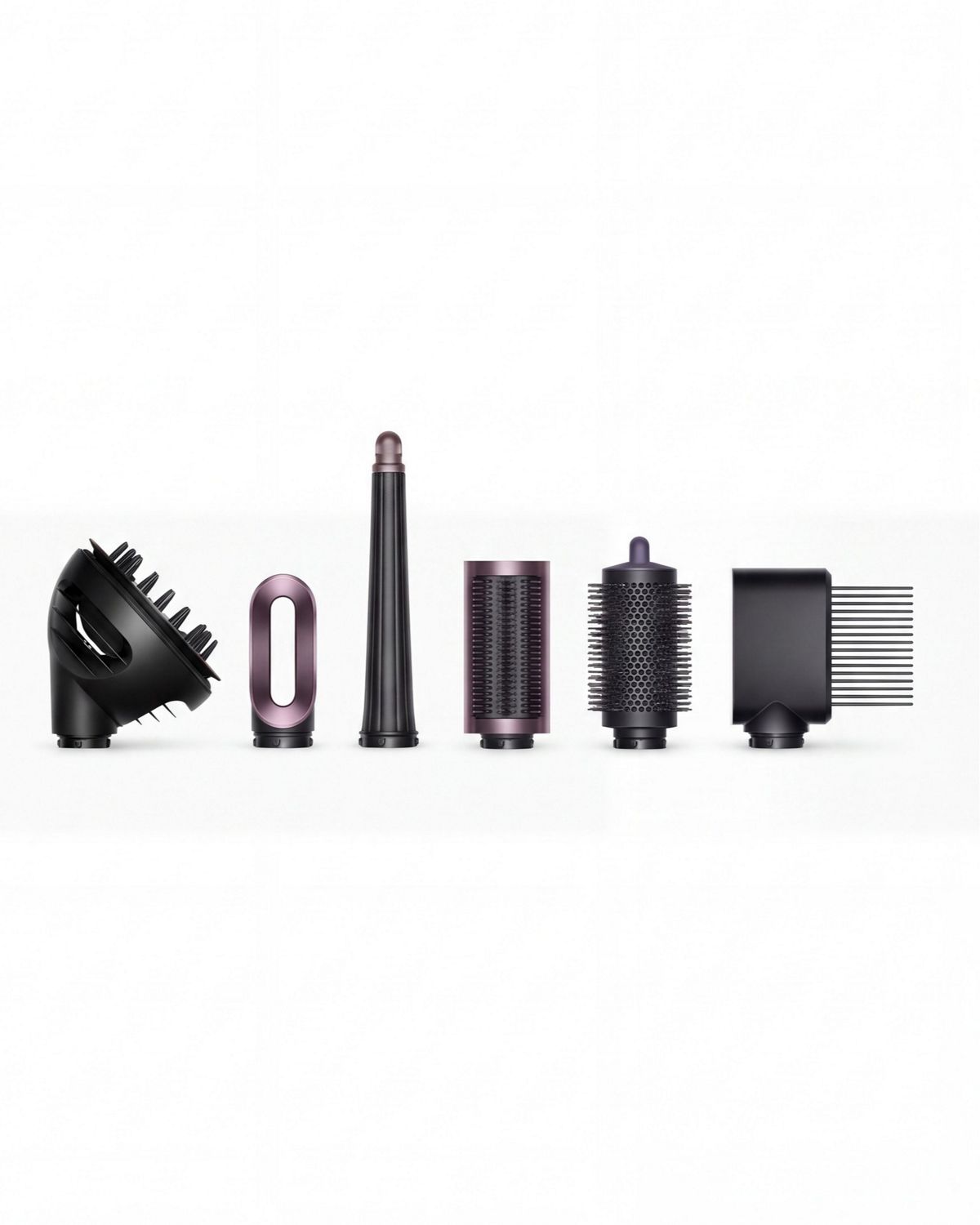 The Dyson Airwrap ID Curly and Coily attachments and list of product benefits.